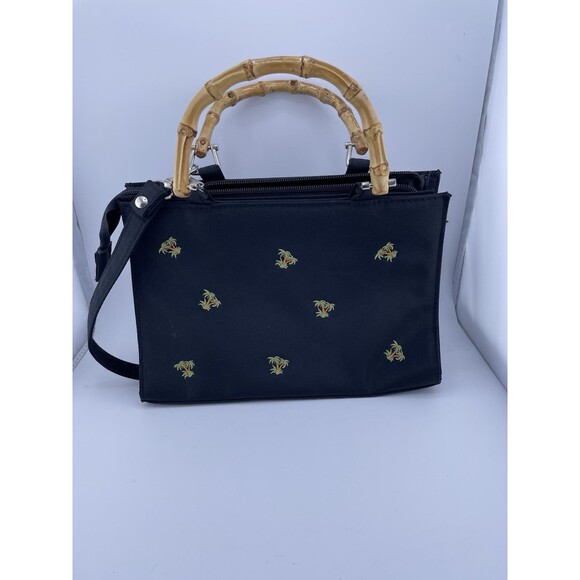 Unbranded Purse Women Black Palm Tree Bamboo Look Handles Shoulder Strap Handbag - Picture 2 of 4